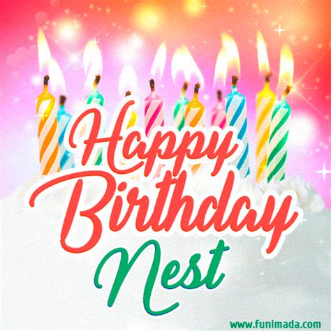 Happy Birthday GIF For Nest With Birthday Cake And Lit Candles Funimada Com