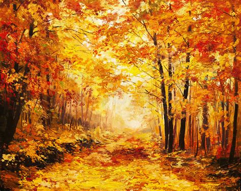 Oil Painting Landscape Colorful Autumn Forest Stock