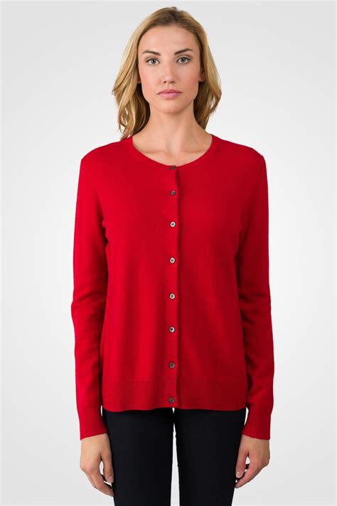 Red Cashmere Button Front Cardigan Sweater Front View