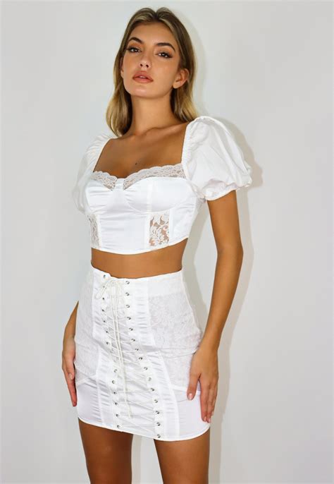 White Lace Up Front Corset Mini Skirt Missguided