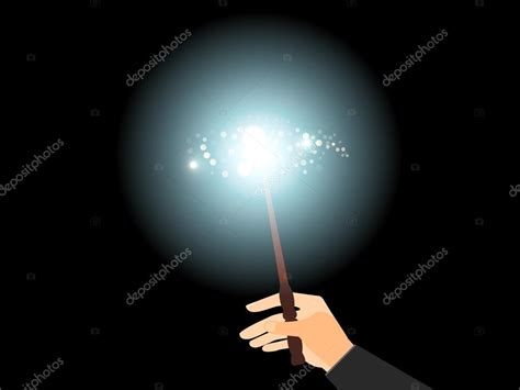 Hand Holding A Magic Wand Magic Bright Light With Sparks Vector
