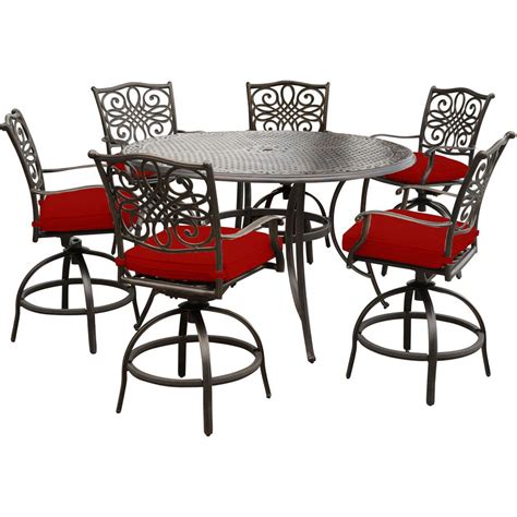 Hanover Traditions 7 Piece Aluminum Outdoor Bar Height Dining Set With