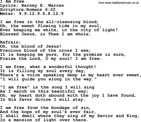 Most Popular Church Hymns And Songs I Am Free Lyrics Pptx And Pdf