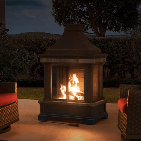Sunjoy Brownston Steel Wood Burning Outdoor Fireplace And Reviews Wayfair