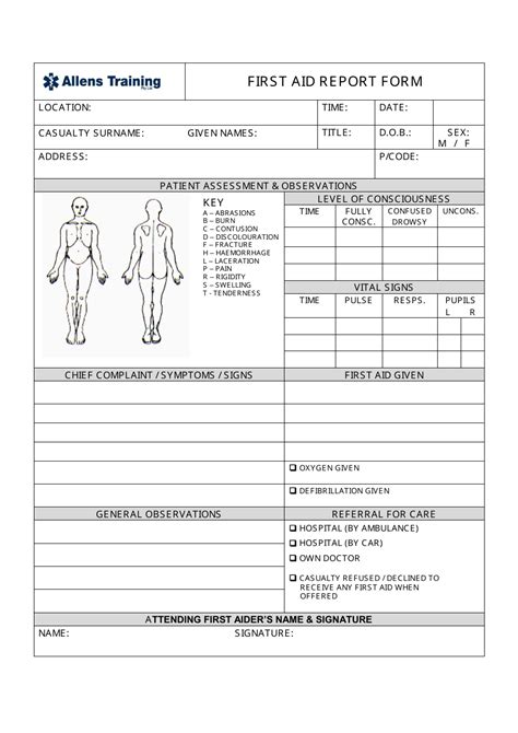 First Aid Report Form Allens Training Fill Out Sign Online And
