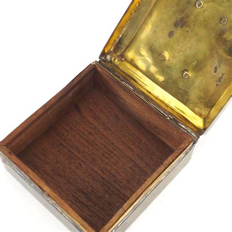 Brass Trinket Box Wood Lined Enamel Peacock Hinged Lid Vintage Etsy