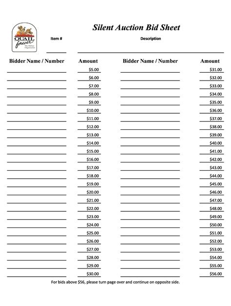 Printable Silent Auction Sheets