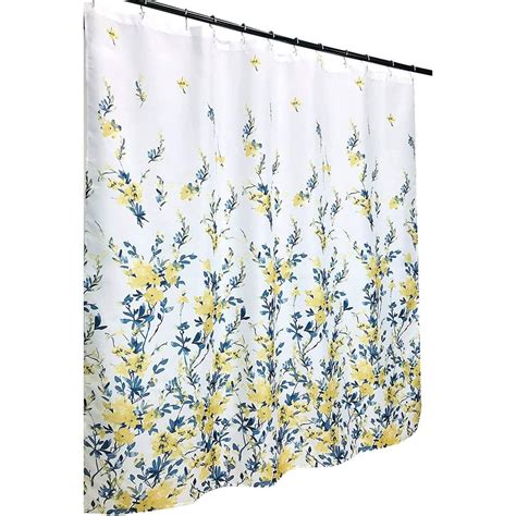 Delicate Watercolor Blue Yellow Floral Fabric Shower Curtain For