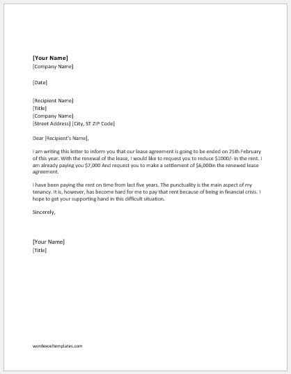 Sample Letter To Landlord Requesting Reduction In House Rent Gambaran