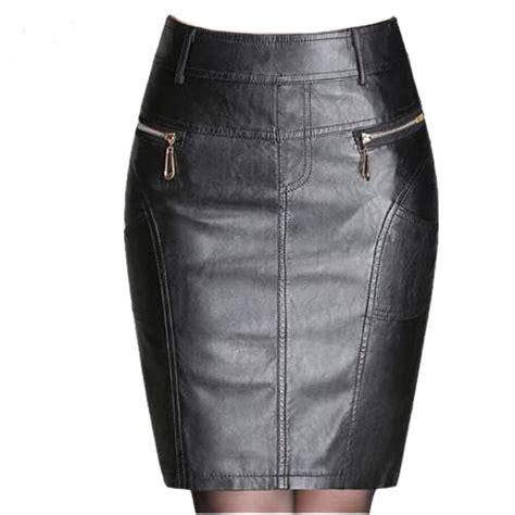 Autumn Winter Zipper Womens Leather Skirts Slim High Waist Sexy