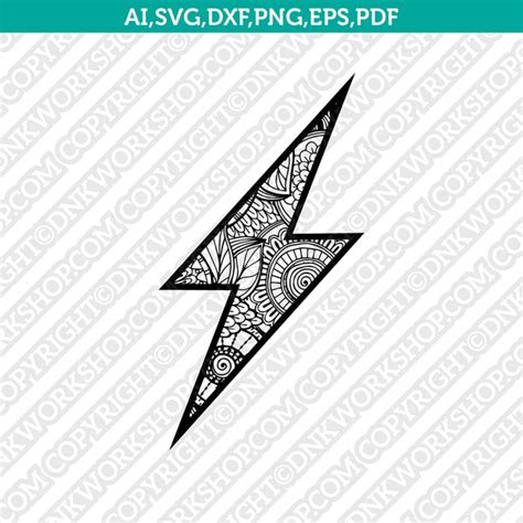 Lightning Bolt Zentangle Svg Vector Cameo Cricut Cut File Clipart Eps