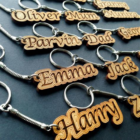 Personalised Keyring Name T Wooden Keychain Novelty Fathers Day Name Tag