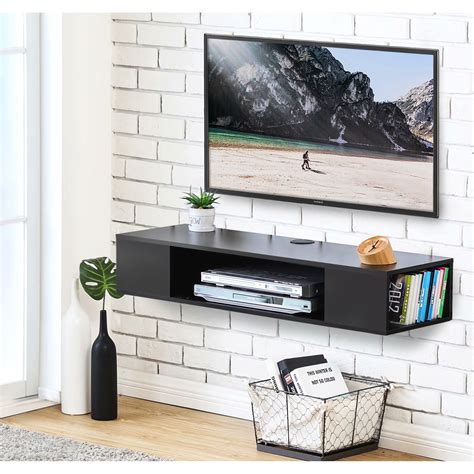 Prepac 70 Black Composite Floating Tv Stand Fits Tvs Up To 75 With Wall