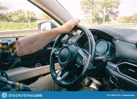 Man Hands On Steering Wheel Stock Photo Image Of Hands Freeway