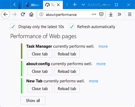 Tip How To Restore Classic About Performance Page Ui In Mozilla Firefox Askvg