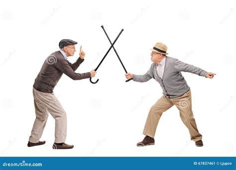 Two Senior Man In A Sword Fight With Canes Stock Image Image Of