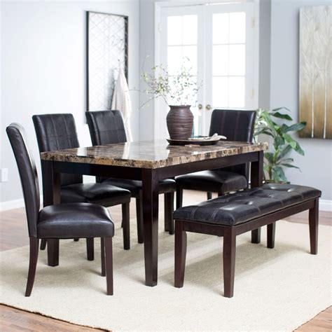 This dining table with bench will be a great proposition for all, who like traditional or classic decors. Traditional 6-Piece Dining Set with Faux Marble Top Table ...