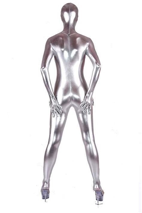 Latex dresses are widely welcome and popular with the rubberists and fetishists. 2019 Silver Shiny Metallic Zentai Fullbody Zentai Suit ...