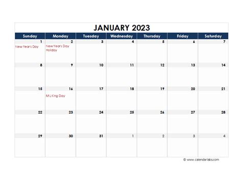 January 2023 Calendar Blank Free Printable Templates