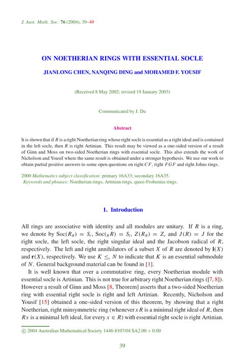 Pdf On Noetherian Rings With Essential Socle