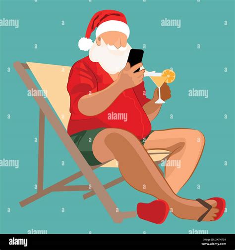 Cartoon Santa Claus Sipping A Margarita In The Tropics Cartoon Santa