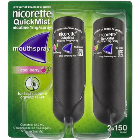 nicorette quit smoking quickmist nicotine mouth spray coolberry 2 x 150 pack woolworths