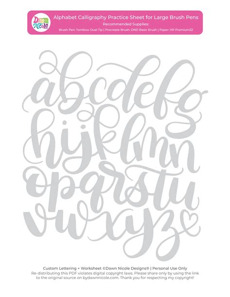 There is also an uppercase version. Alphabet Calligraphy Free Practice Sheets | Dawn Nicole