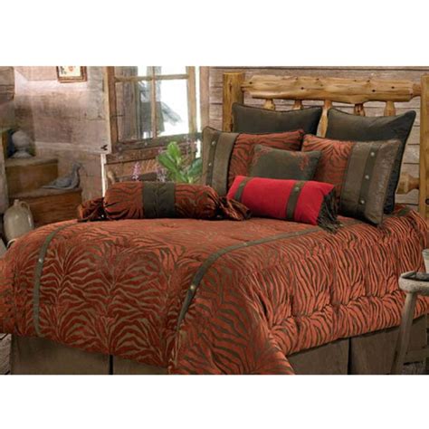 Rustic country style comforter sets in western and lodge designs. Red Zebra Western Bedding Comforter Set