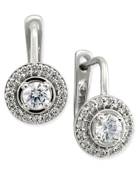 Macys Diamond Halo Leverback Earrings 12 Ct Tw In 14k White Gold