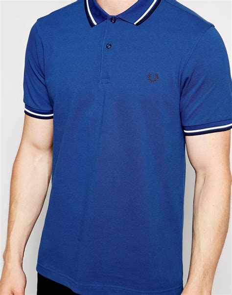 lyst fred perry polo shirt with twin tip in slim fit royal blue in blue for men