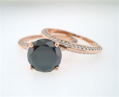 Black Diamond Engagement Ring Set Wedding Rings Sets Knife Etsy