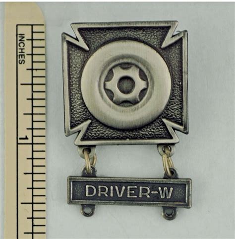 Us Army Driver Badge With W Bar Tab Driver W For Wheeled