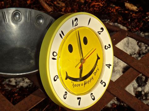 Smiley Face Clock Retro Clock 1970s Yellow Lux Clock Smiley Face Clock