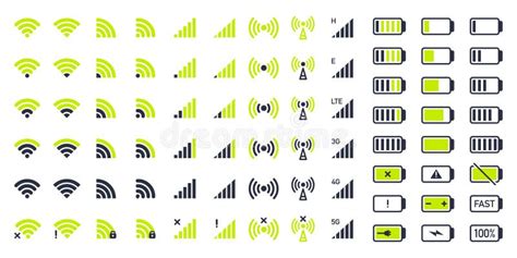 Smart Phone Wifi Battery Icons Stock Illustrations Smart Phone