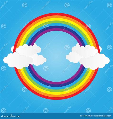 Circle Rainbow On Blue Sky With Clouds Illustration Stock Illustration