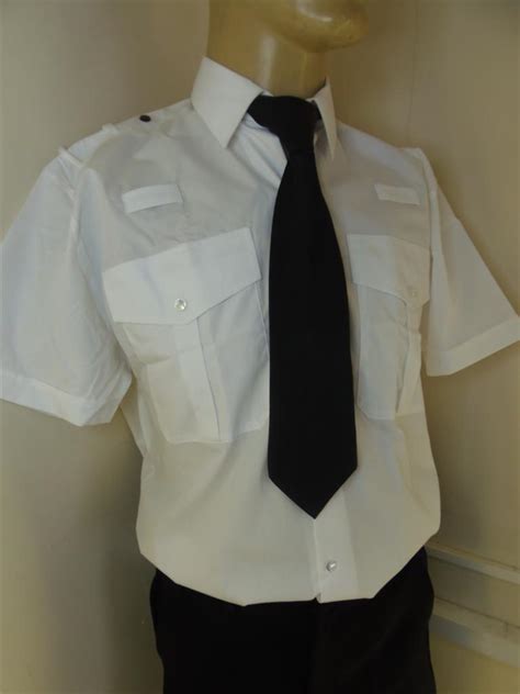 New Mans Police Security Officer Prison Pilot White Short Sleeve Shirt