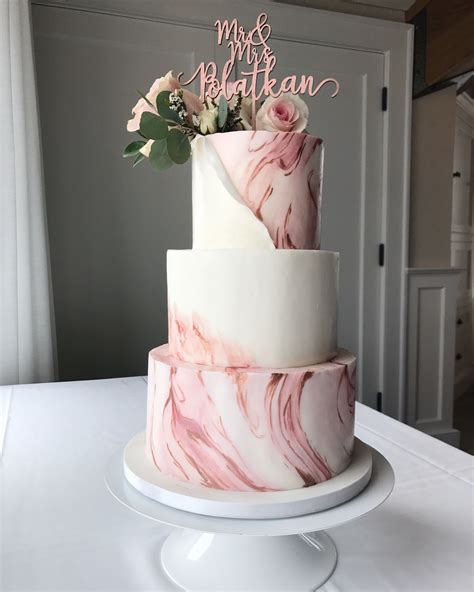 Blush And Rose Gold Marbled Wedding Cake Romantic Wedding Cake