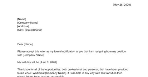 Letter Of Resignation Google Docs