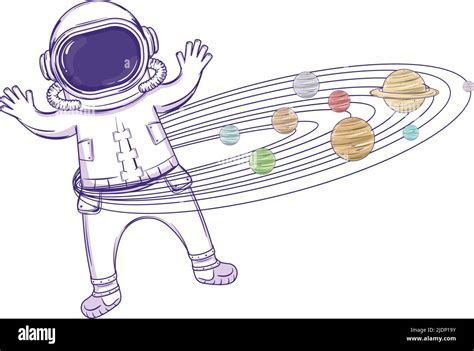 Colored Astronaut Cartoon Character Playing With Planets Vector Stock
