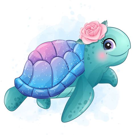 Cute Sea Turtle Clipart With Watercolor Illustration Etsy Baby Animal
