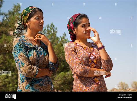 Two Islamic Turkmen Women In Traditional Dress Merv Turkmenistan Stock Photo Alamy