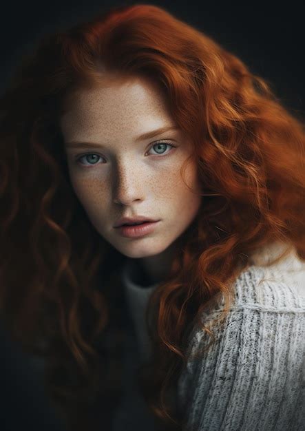 Premium Ai Image Woman Red Hair Blue Eyes Poses Portrait Models Irish