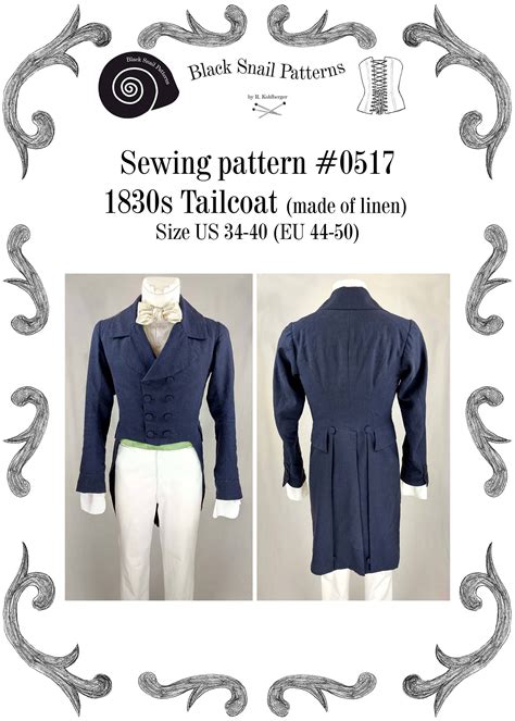 1830 Tailcoat Linen Sewing Pattern 0517 Size Us 34 56 Eu Etsy
