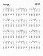 1837 Calendar (PDF, Word, Excel)