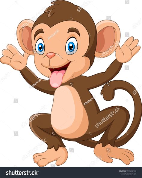 Cartoon Happy Monkey Waving Hand Stock Vector Royalty Free 1597678372
