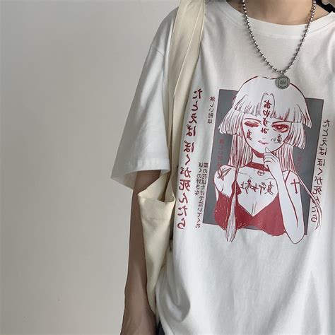 Harajuku Kawaii Anime Printed T Shirt Gothic Oversized Black Tee Kawainess