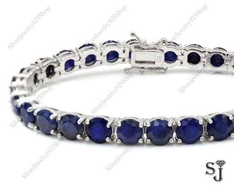Sterling Silver Bracelet Cts Natural Blue Sapphire Etsy Blue