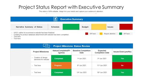 Project Status Report With Executive Summary Presentation Graphics