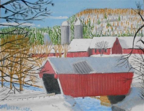 Ford Covered Bridge In Winter Painting By Jack Mckenzie Fine Art