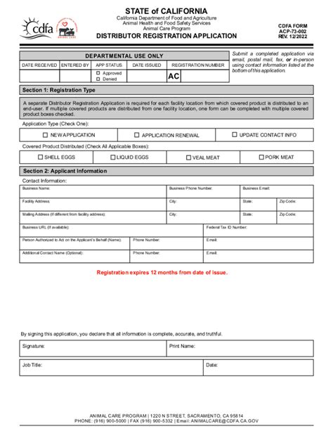Fillable Online Distributor Registration Application Cdfa Form Acp 73